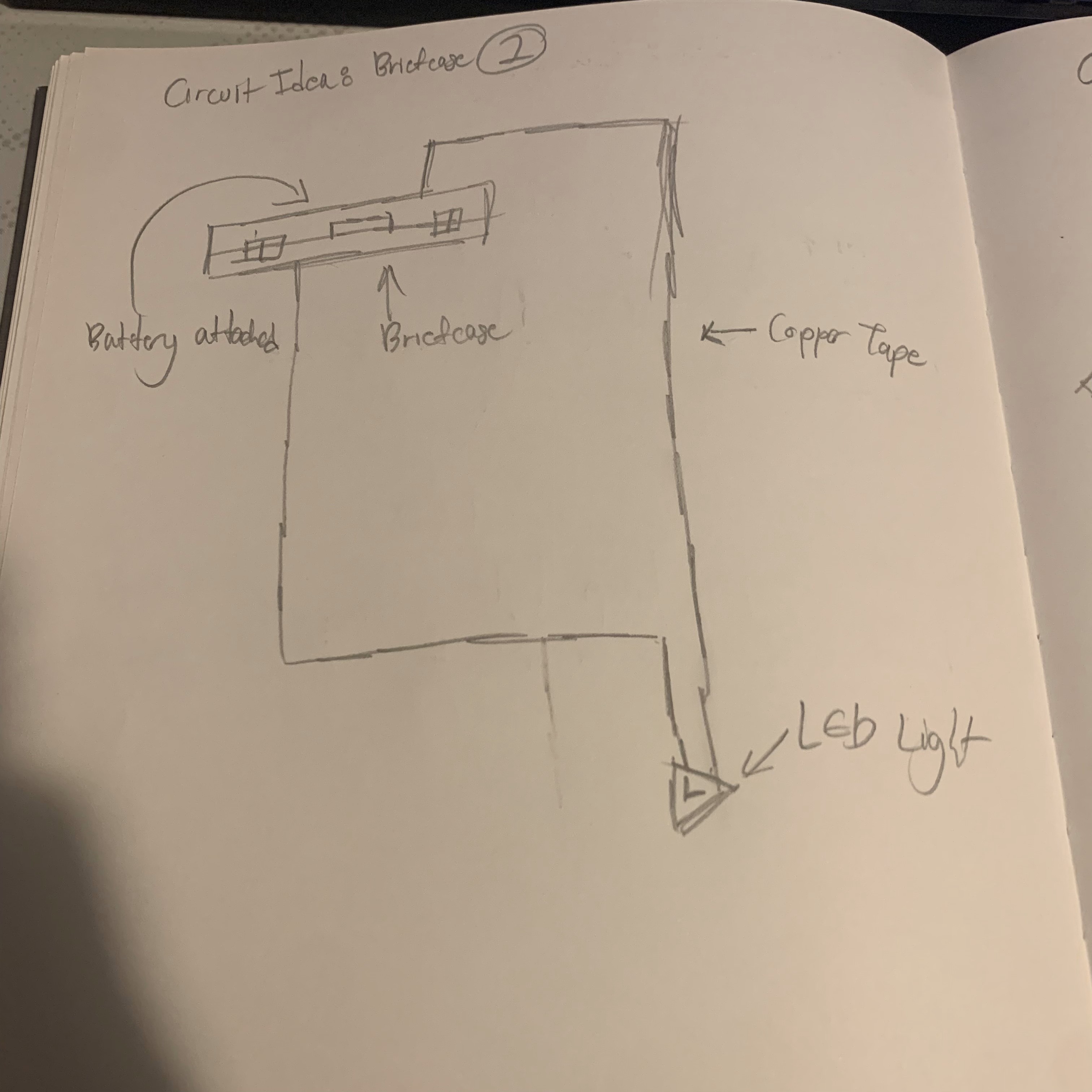 Opening the briefcase will activate the LED which is connected to the battery closely placed on or near the case.