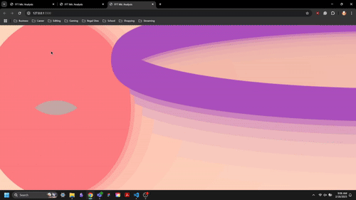 Circles that modify the sound have been enlarged to a great amount and are able to cross over each other when mouse is moved correctly.