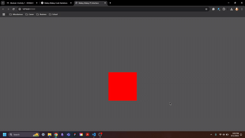 Pressing space bar increases/decreases the size of the square and the arrow keys change the colour.