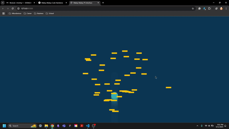 Pressing and holding the Space Bar will allow the main blue circle to hover going upwards and the click function makes small rectangles appear on screen.