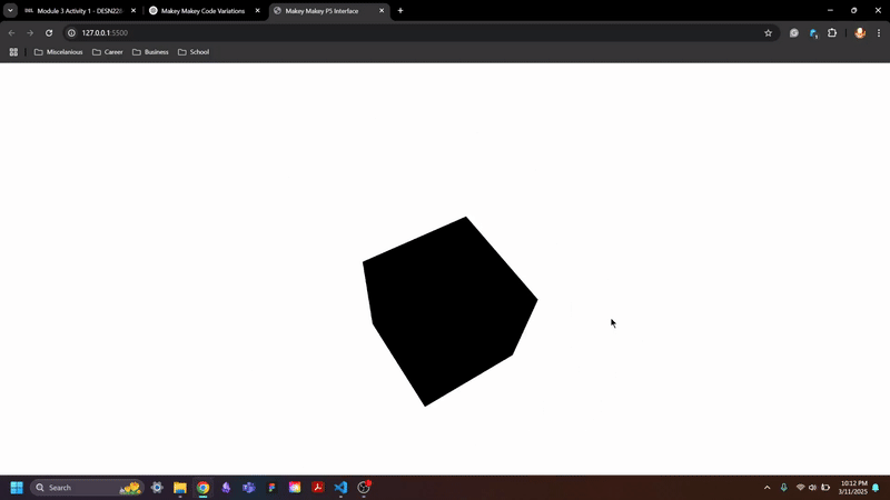 When pressing Click it will change the shape of the 3D object and Space Bar modifies the angle of the shape itself while moving on its own.