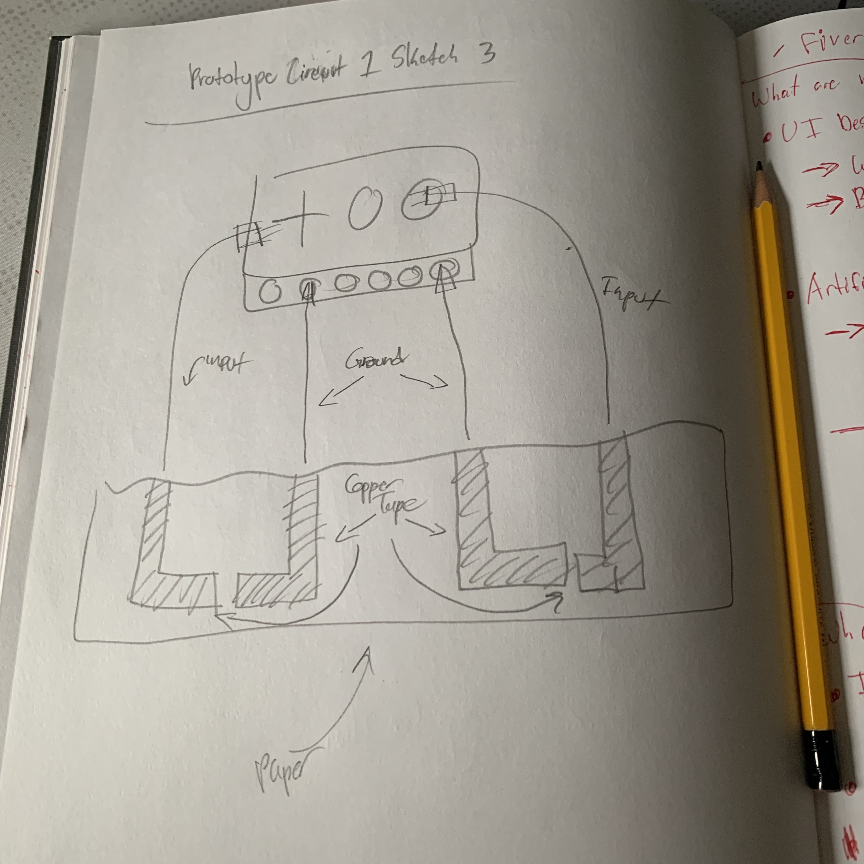 Third Sketch of the hand and copper tape circuit.