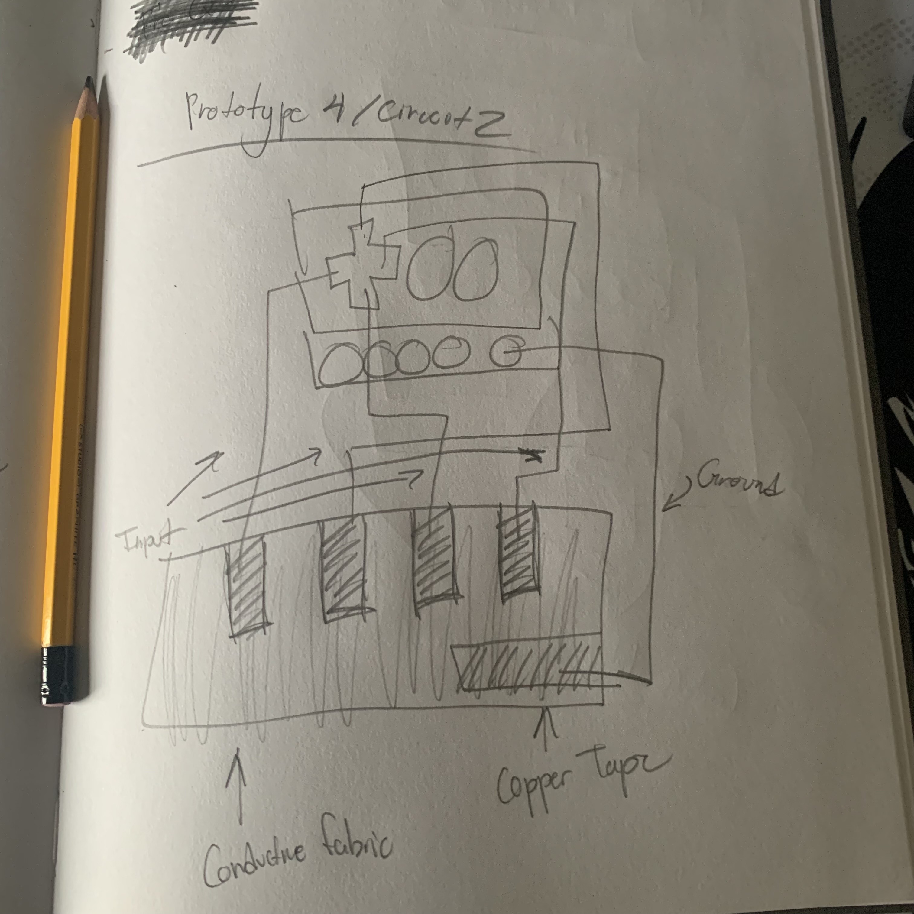 Prototype 4 Circuit Idea sketch number 2 that showcases the piano design.