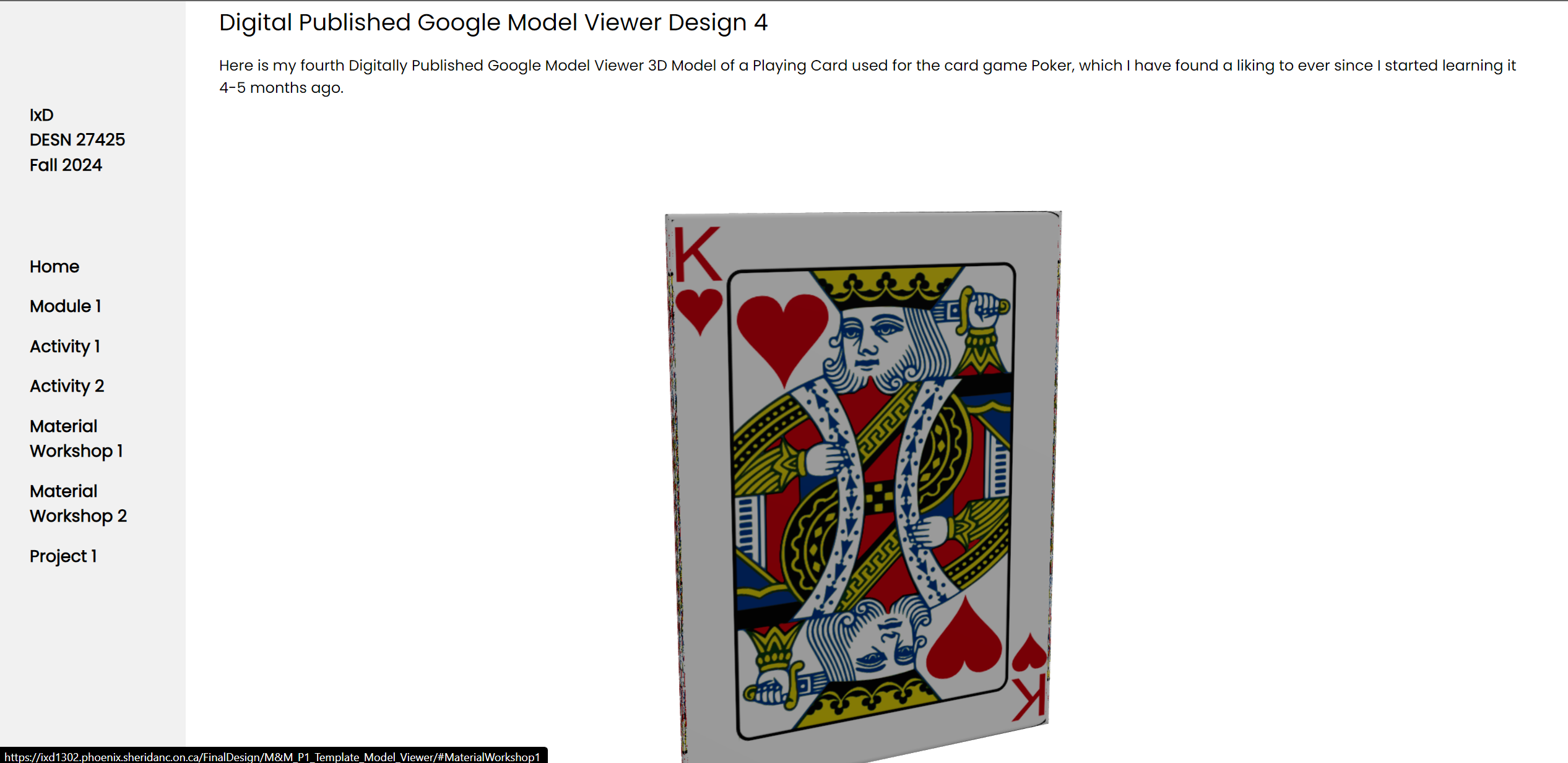 Playing Card (King of Hearts) <div class='container'><iframe class='responsive-iframe' src='https://hudak.phoenix.sheridanc.on.ca/P1Stuff/Index.html'></iframe></div>