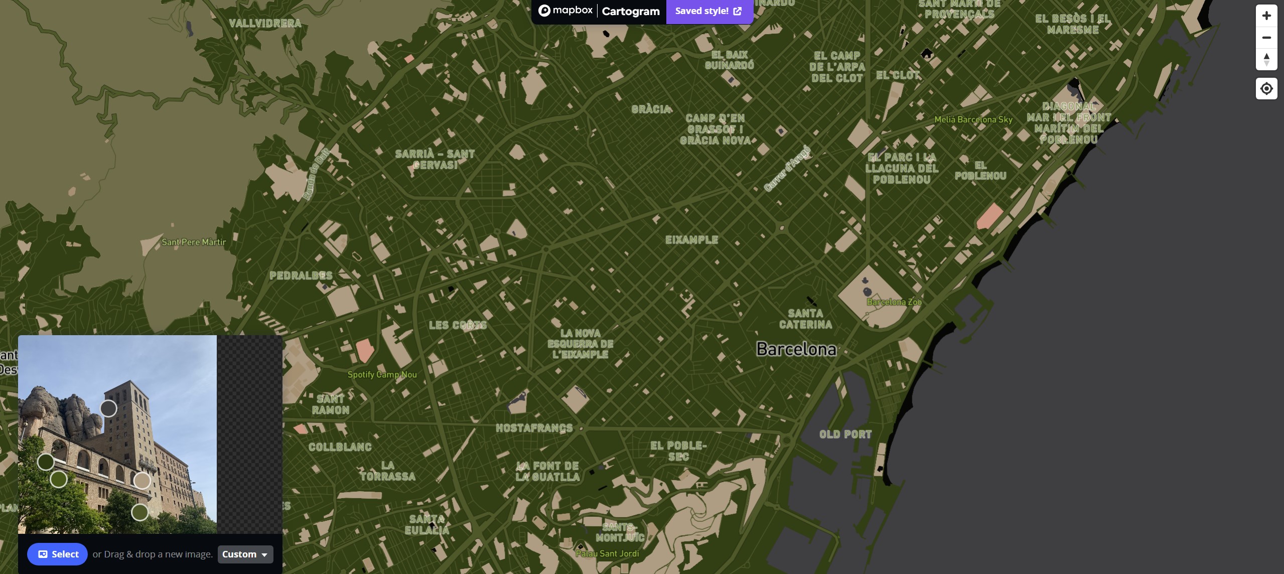 The fifth image used for the colour palette it creates this yellow green combination of an evergreen palette where the grass areas, roads, mountainous areas, and the water make up the spectrum of the various greens that are present in forests areound the world.