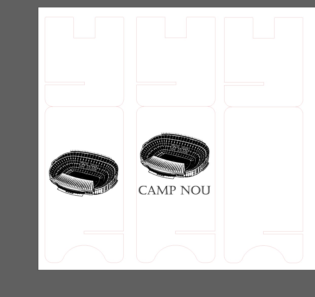 Variations of the Camp Nou Football Stadium in the laser cutting template.